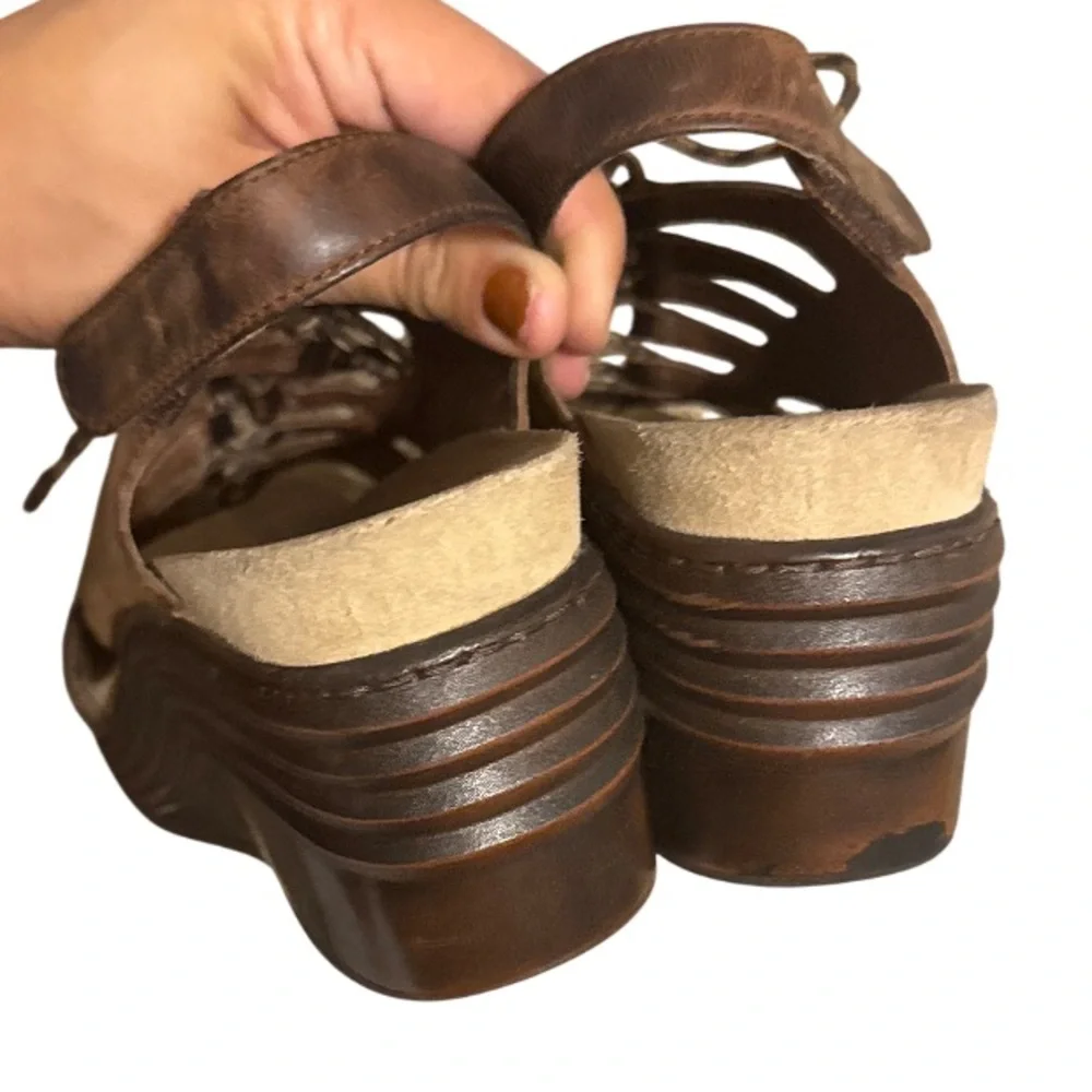 Biónica‎ brown leather strap wedge platform sandals - Picture 4 of 5